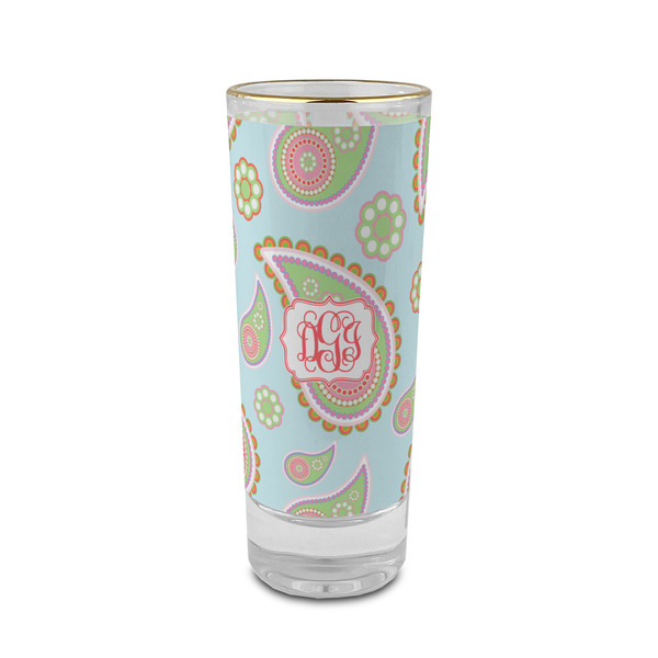 Custom Blue Paisley 2 oz Shot Glass -  Glass with Gold Rim - Set of 4 (Personalized)