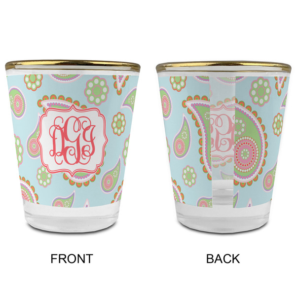 Blue Paisley Glass Shot Glass - with gold rim - APPROVAL