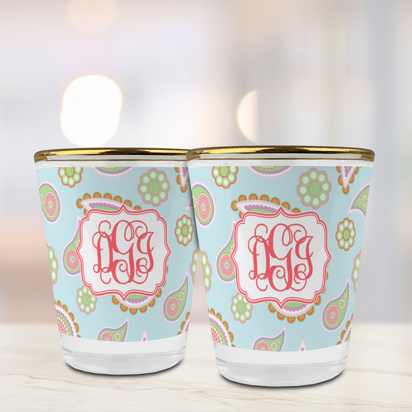 Blue Paisley Glass Shot Glass - with gold rim - LIFESTYLE