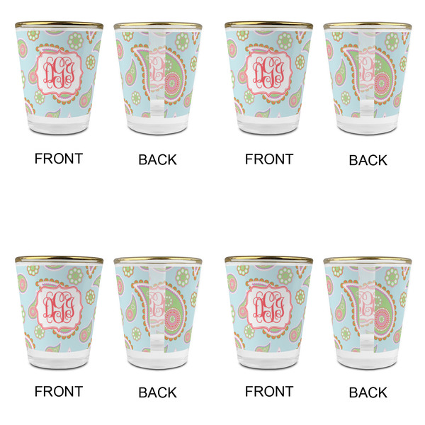 Blue Paisley Glass Shot Glass - with gold rim - Set of 4 - APPROVAL