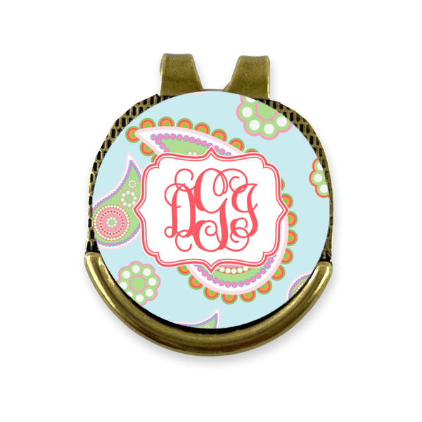 Custom Blue Paisley Golf Ball Marker - Hat Clip - Gold