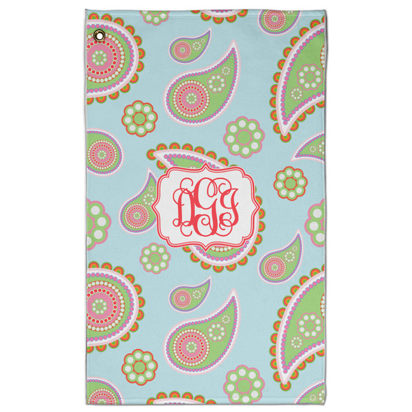 Custom Blue Paisley Golf Towel - Poly-Cotton Blend - Large w/ Monograms