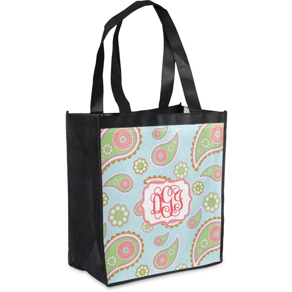 Custom Blue Paisley Grocery Bag (Personalized)
