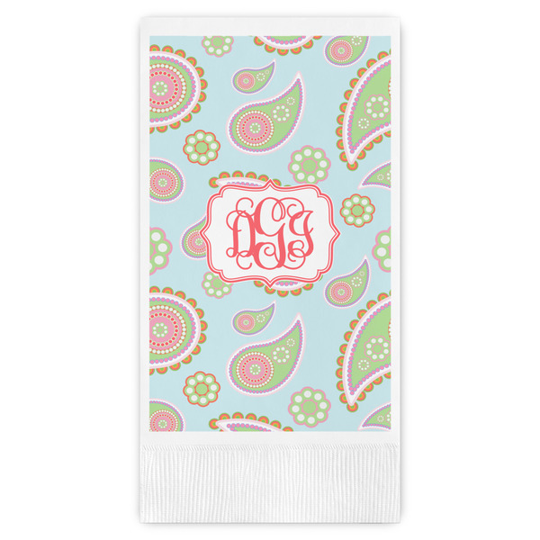 Custom Blue Paisley Guest Napkins - Full Color - Embossed Edge (Personalized)