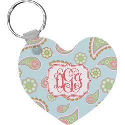 Blue Paisley Heart Plastic Keychain w/ Monogram