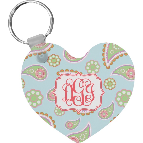 Custom Blue Paisley Heart Plastic Keychain w/ Monogram