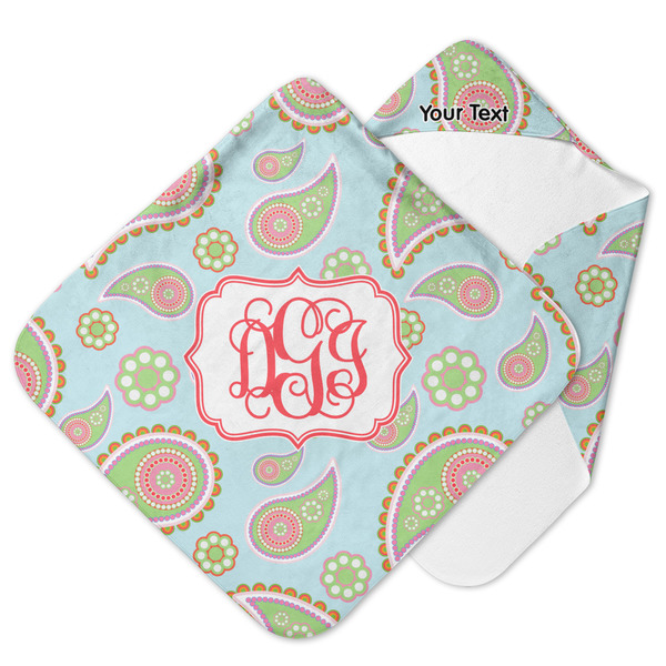 Custom Blue Paisley Hooded Baby Towel (Personalized)