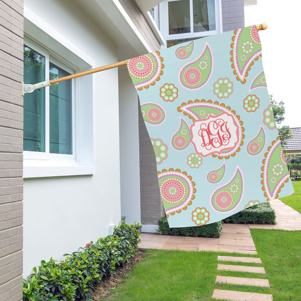 Blue Paisley House Flags - Double Sided - LIFESTYLE