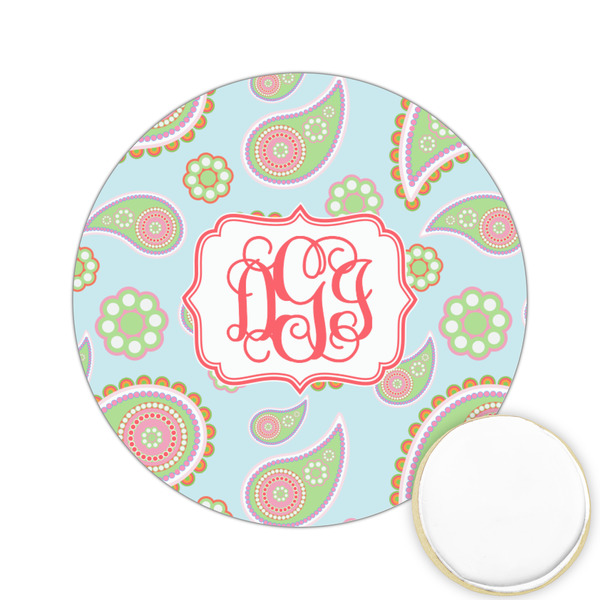 Custom Blue Paisley Printed Cookie Topper - 2.15" (Personalized)