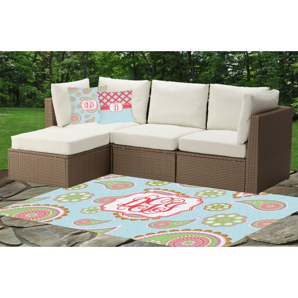 Blue Paisley Outdoor Mat & Cushions