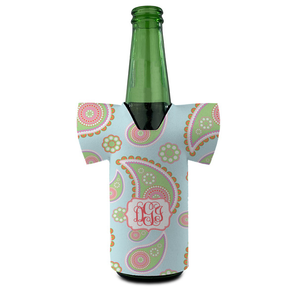 Blue Paisley Jersey Bottle Cooler - FRONT (on bottle)