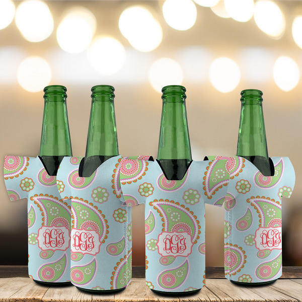 Blue Paisley Jersey Bottle Cooler - Set of 4 - LIFESTYLE