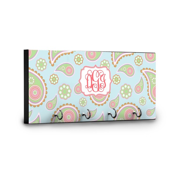 Blue Paisley Key Hanger - Front View with Hooks