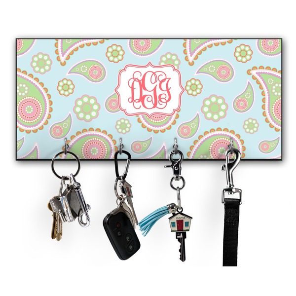 Custom Blue Paisley Key Hanger w/ 4 Hooks w/ Monogram