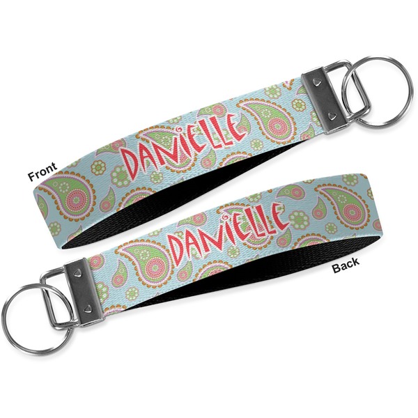 Blue Paisley Key-chain - Metal and Nylon - Front and Back