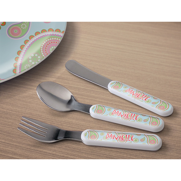 Blue Paisley Kids Flatware w/ Plate
