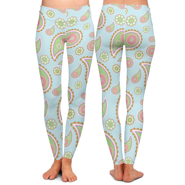 Blue Paisley Ladies Leggings - Front and Back