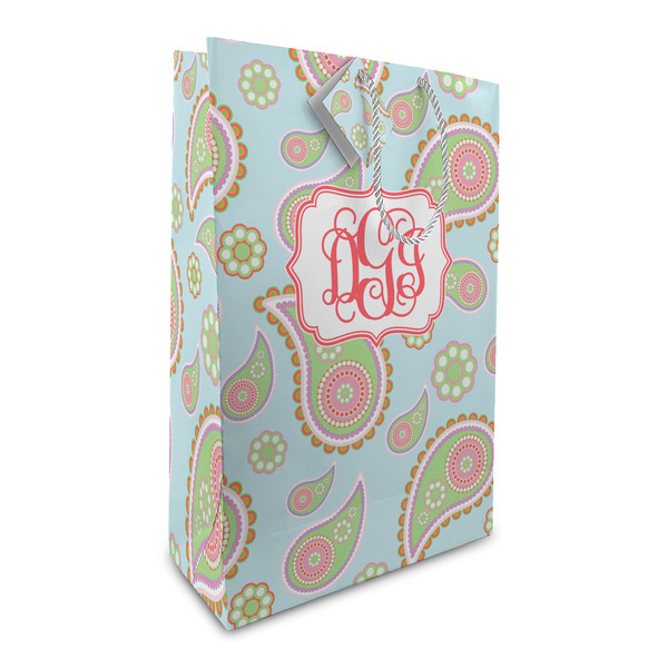 Custom Blue Paisley Large Gift Bag (Personalized)