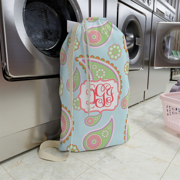 Blue Paisley Large Laundry Bag - In Context