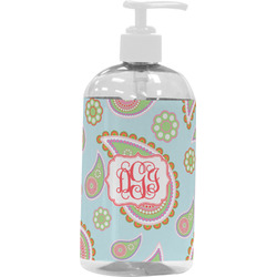 Blue Paisley Plastic Soap / Lotion Dispenser (16 oz - Large - White) (Personalized)