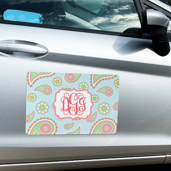 Blue Paisley Large Rectangle Car Magnets- In Context
