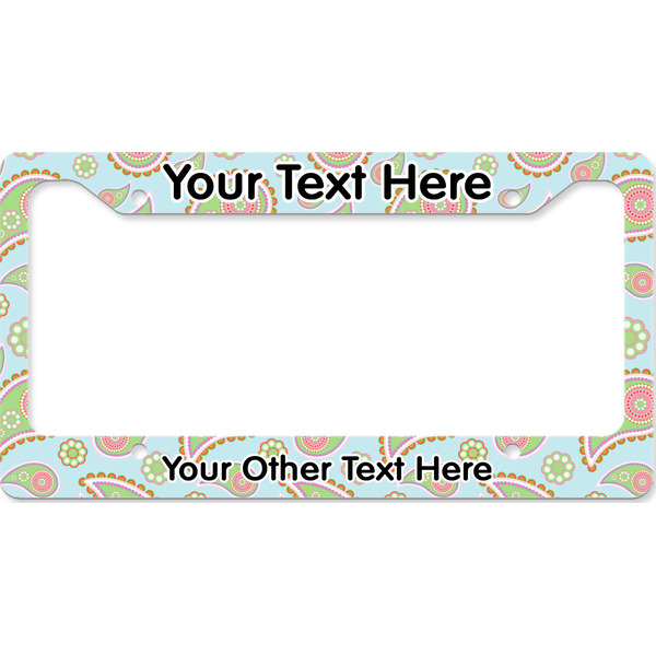 Blue Paisley License Plate Frame Wide