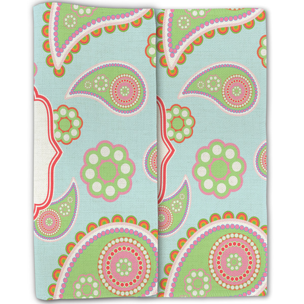 Blue Paisley Linen Placemat - Folded Half (double sided)