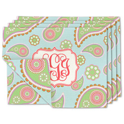 Blue Paisley Double-Sided Linen Placemat - Set of 4 w/ Monogram