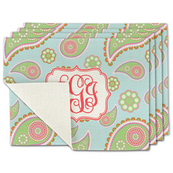 Blue Paisley Single-Sided Linen Placemat - Set of 4 w/ Monogram