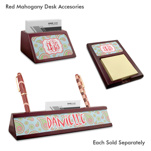 Blue Paisley Mahogany Desk Accessories