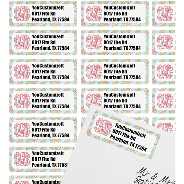 Blue Paisley Mailing Label on Envelope - Multiple Labels