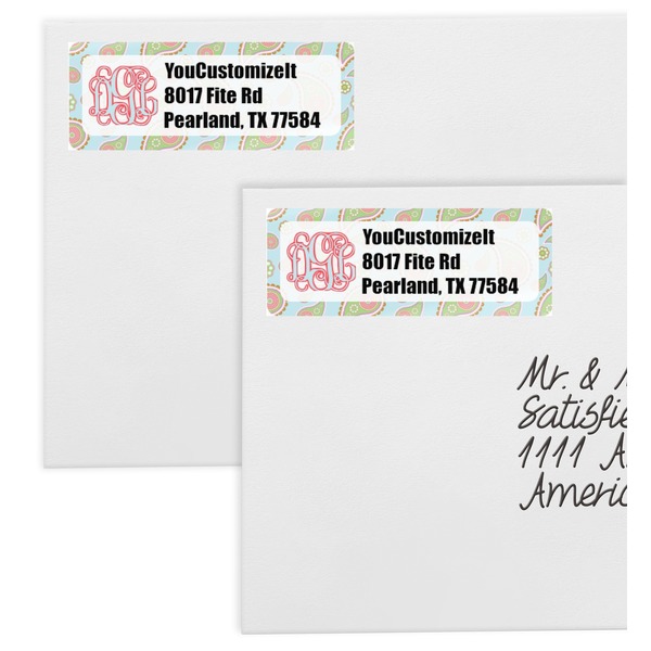Blue Paisley Mailing Labels - Double Stack Close Up