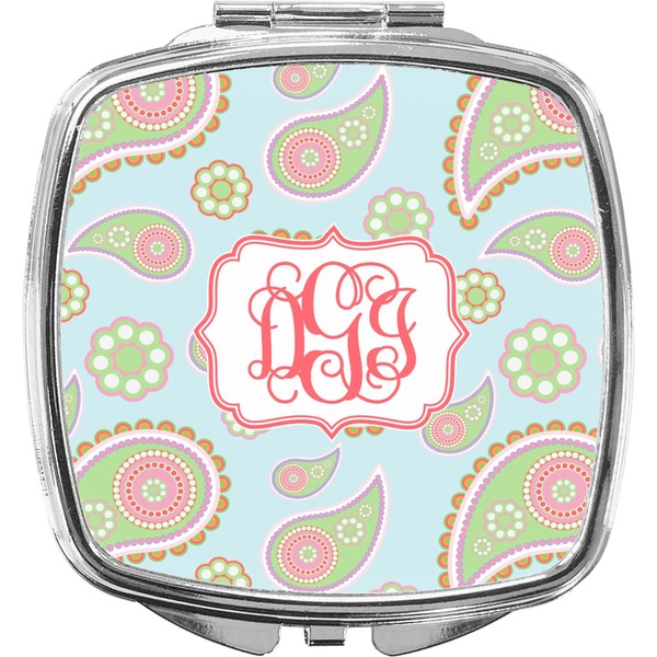 Custom Blue Paisley Compact Makeup Mirror (Personalized)