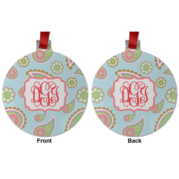 Blue Paisley Metal Ball Ornament - Front and Back