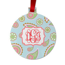Blue Paisley Metal Ball Ornament - Double Sided w/ Monogram