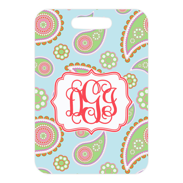 Blue Paisley Metal Luggage Tag - Front Without Strap