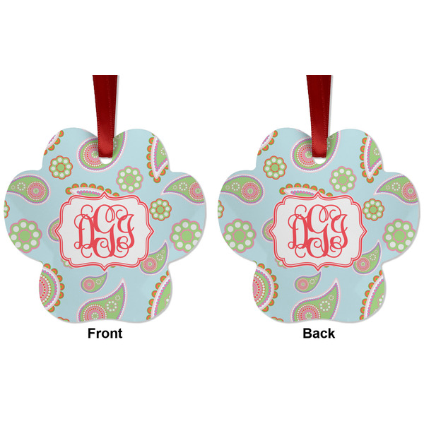 Blue Paisley Metal Paw Ornament - Front and Back