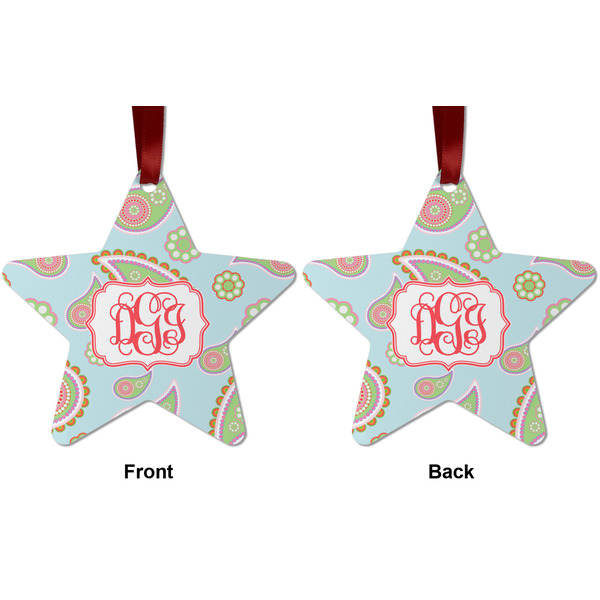 Blue Paisley Metal Star Ornament - Front and Back