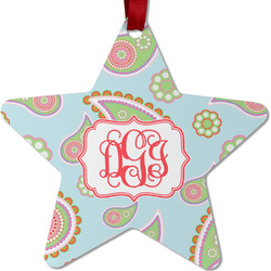 Blue Paisley Metal Star Ornament - Double Sided w/ Monogram