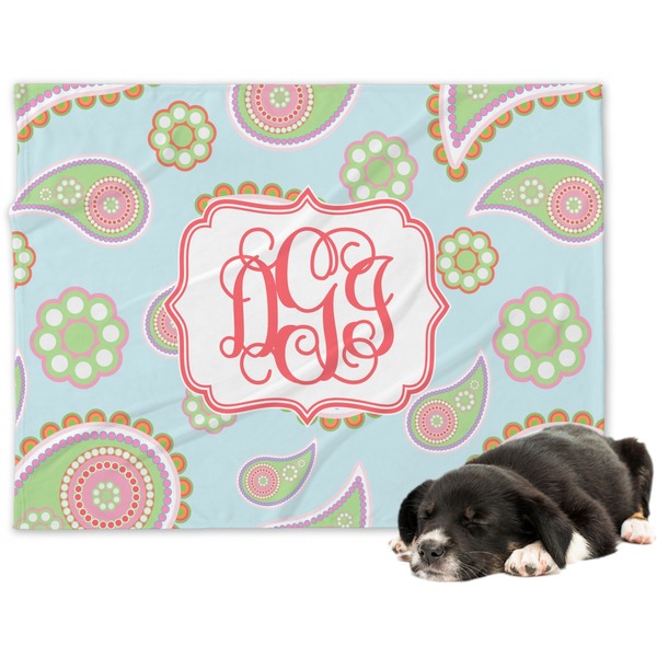 Custom Blue Paisley Dog Blanket (Personalized)