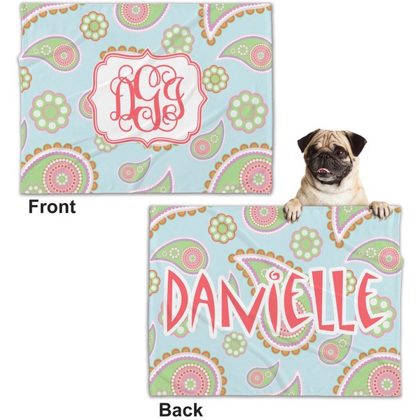Blue Paisley Microfleece Dog Blanket - Regular - Front & Back
