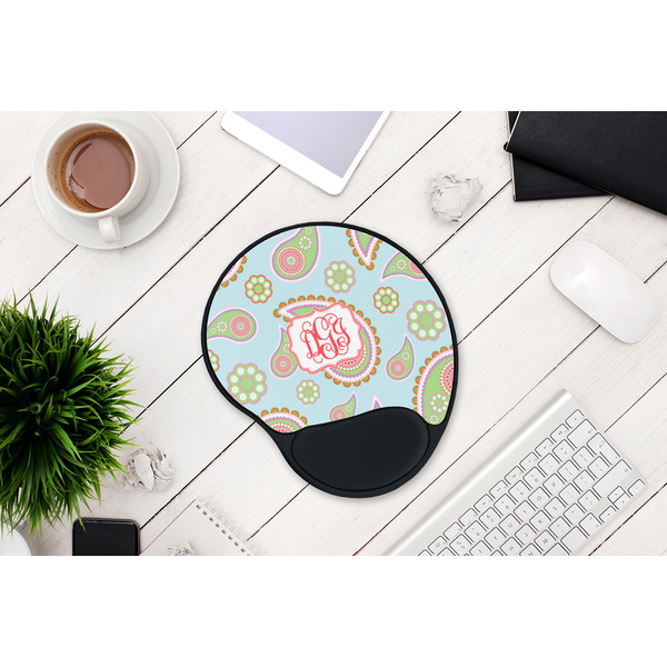 Blue Paisley Mouse Pad with Wrist Rest - LIFESYTLE 1