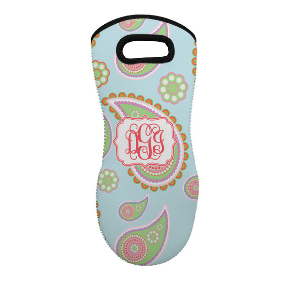 Custom Blue Paisley Neoprene Oven Mitt - Single w/ Monogram