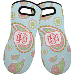 Blue Paisley Neoprene Oven Mitts - Set of 2 w/ Monogram