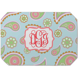 Blue Paisley Dining Table Mat - Octagon (Single-Sided) w/ Monogram