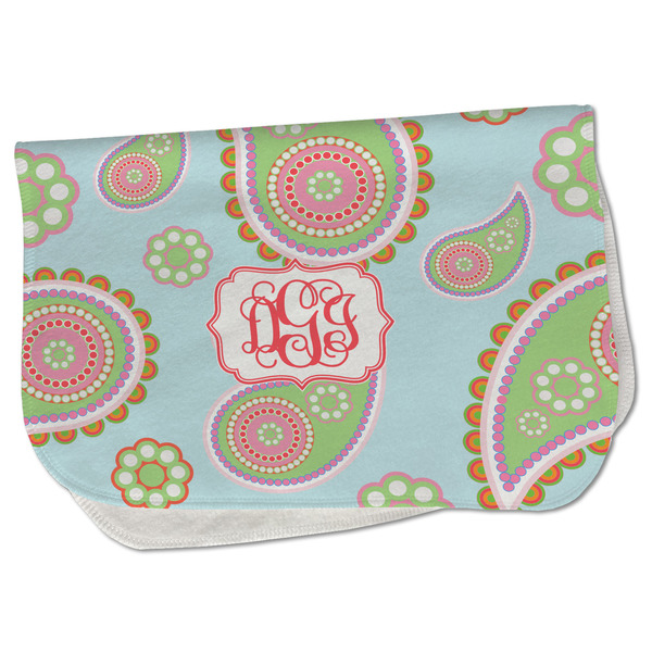 Custom Blue Paisley Burp Cloth - Fleece w/ Monogram