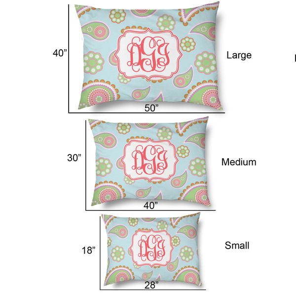 Blue Paisley Outdoor Dog Beds - SIZE CHART