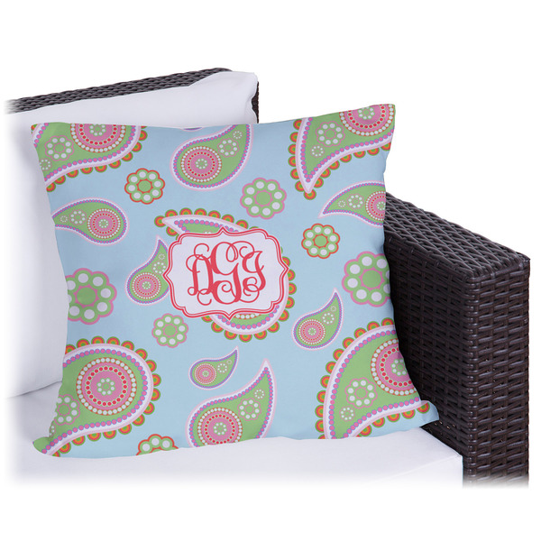 Custom Blue Paisley Outdoor Pillow - 16" (Personalized)