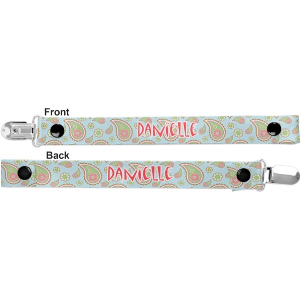 Blue Paisley Pacifier Clip - Front and Back