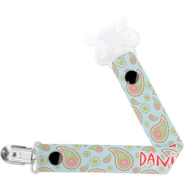 Custom Blue Paisley Pacifier Clip (Personalized)